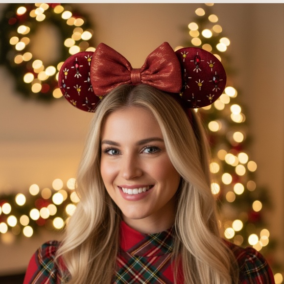 Disney Accessories - Disney Parks Minnie Mouse Cranberry Red Holiday Ears Headband NWT